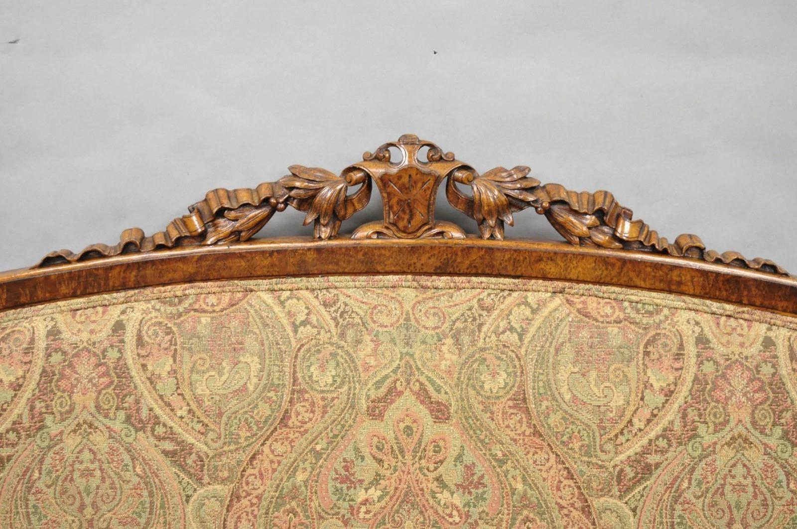 Antique Eastlake Victorian Carved Burl Walnut Parlor Set Sofa & 2 Chairs - 3 Pcs For Sale 6