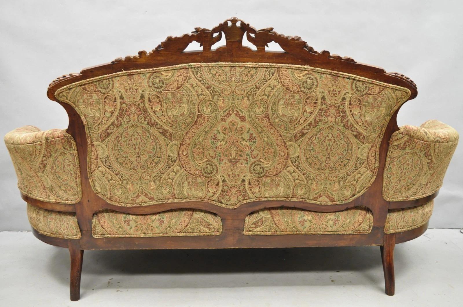 Antique Eastlake Victorian Carved Burl Walnut Parlor Set Sofa & 2 Chairs - 3 Pcs For Sale 14