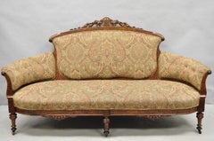 Antique Eastlake Victorian Carved Burl Walnut Parlor Set Sofa & 2 Chairs - 3 Pcs