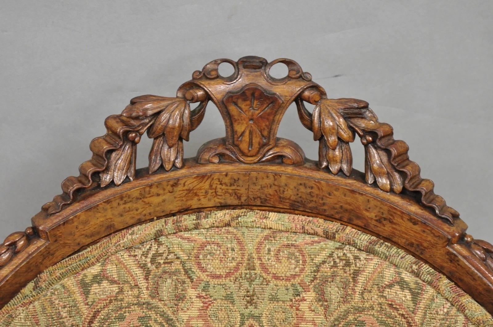 Antique Eastlake Victorian Carved Burl Walnut Parlor Set Sofa & 2 Chairs - 3 Pcs For Sale 1