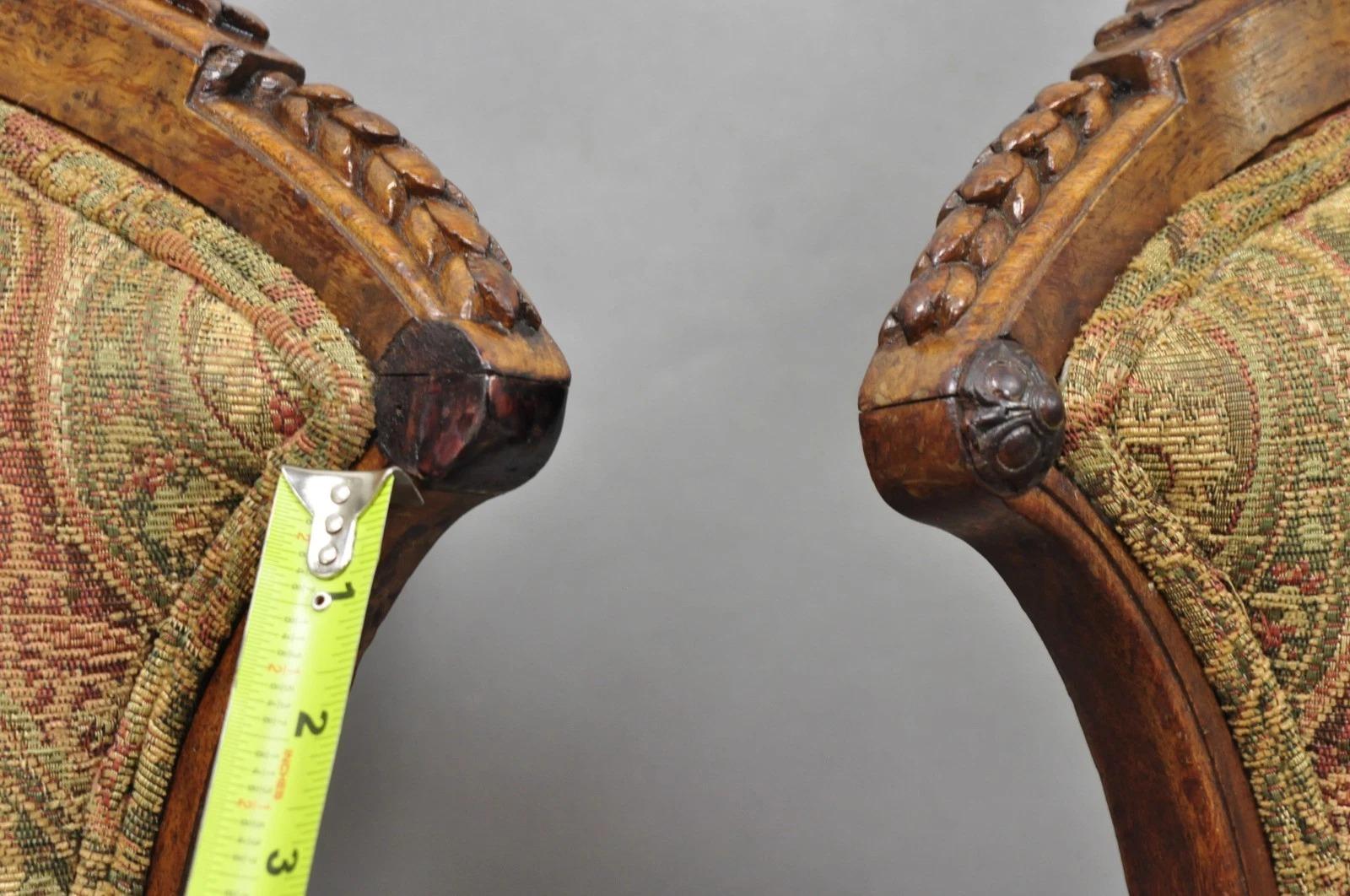 Antique Eastlake Victorian Carved Burl Walnut Parlor Set Sofa & 2 Chairs - 3 Pcs For Sale 3