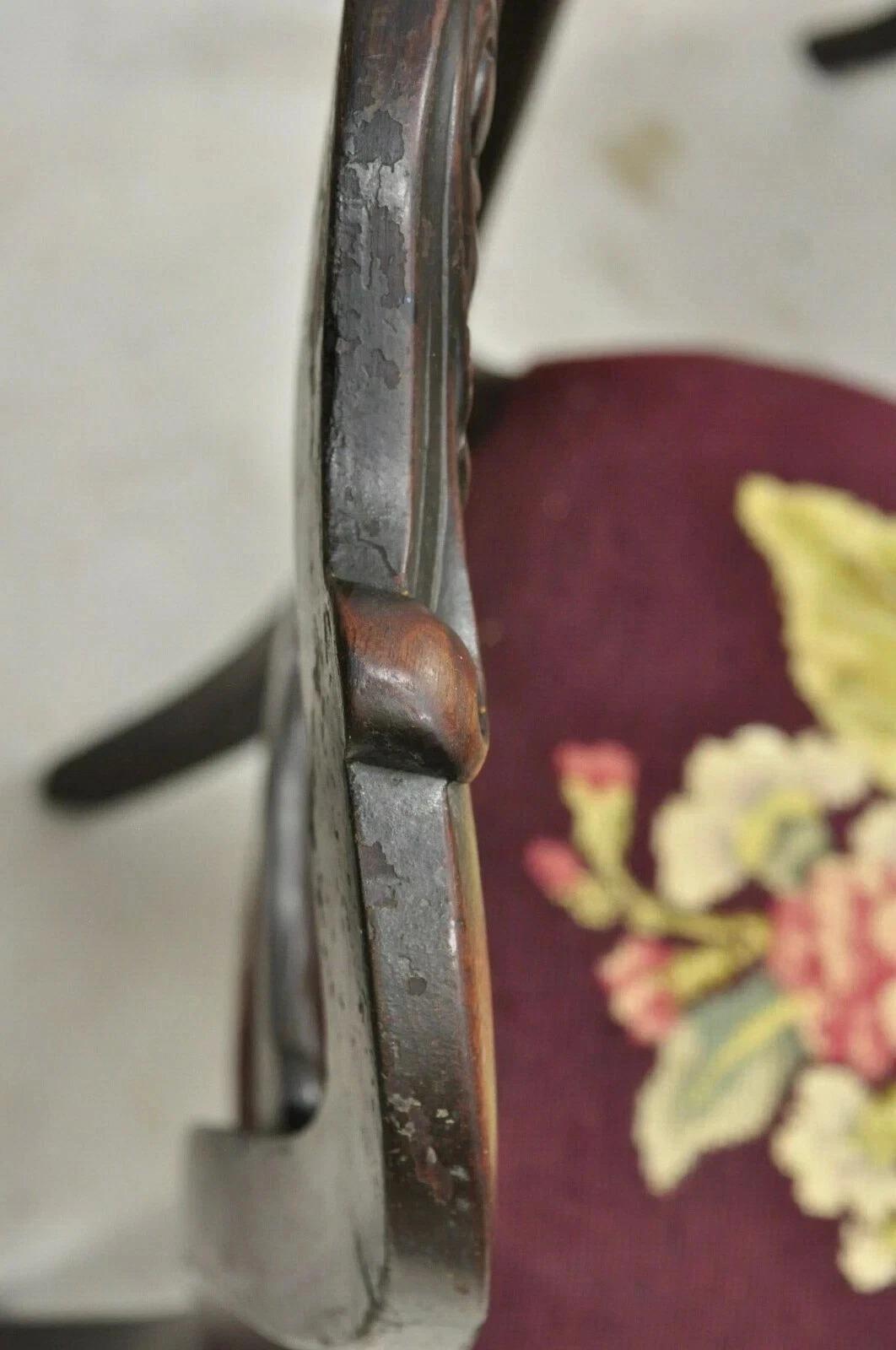 Antique Eastlake Victorian Carved Mahogany Needlepoint Parlor Side Chairs - Pair For Sale 5