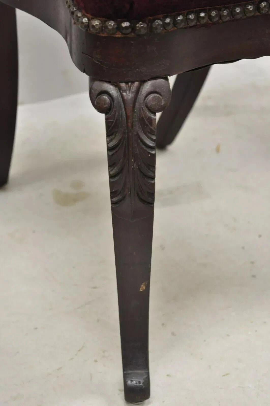 Antique Eastlake Victorian Carved Mahogany Needlepoint Parlor Side Chairs - Pair For Sale 6