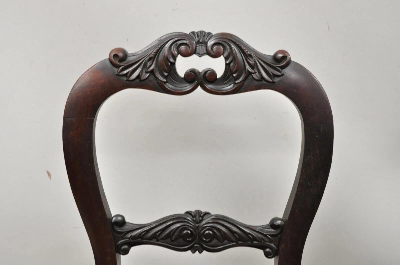 Unknown Antique Eastlake Victorian Carved Mahogany Needlepoint Parlor Side Chairs - Pair For Sale