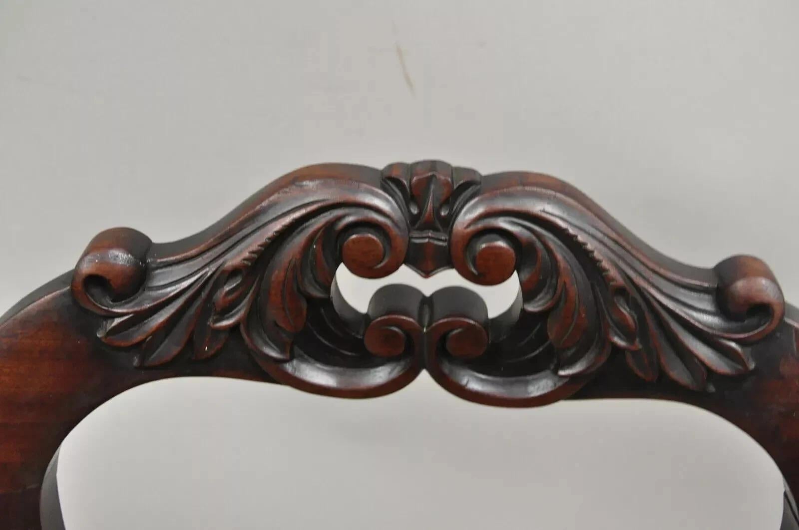 Antique Eastlake Victorian Carved Mahogany Needlepoint Parlor Side Chairs - Pair In Good Condition For Sale In Philadelphia, PA