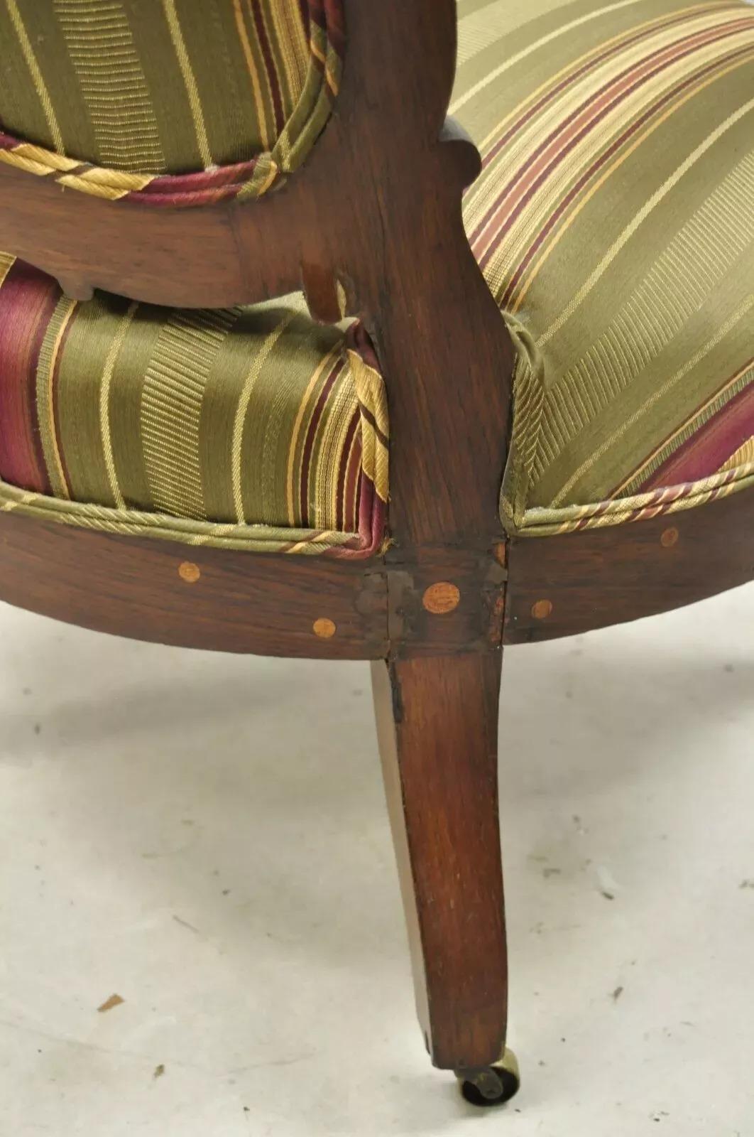 Antique Eastlake Victorian Carved Rosewood Parlor Balloon Back Arm Chair 6