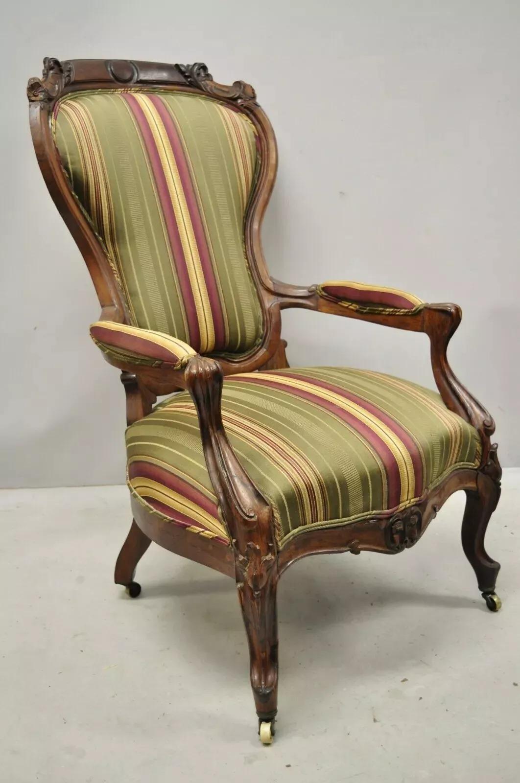 Antique Eastlake Victorian Carved Rosewood Parlor Balloon Back Arm Chair 7