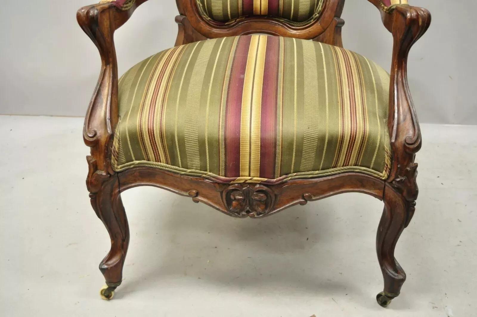 Unknown Antique Eastlake Victorian Carved Rosewood Parlor Balloon Back Arm Chair