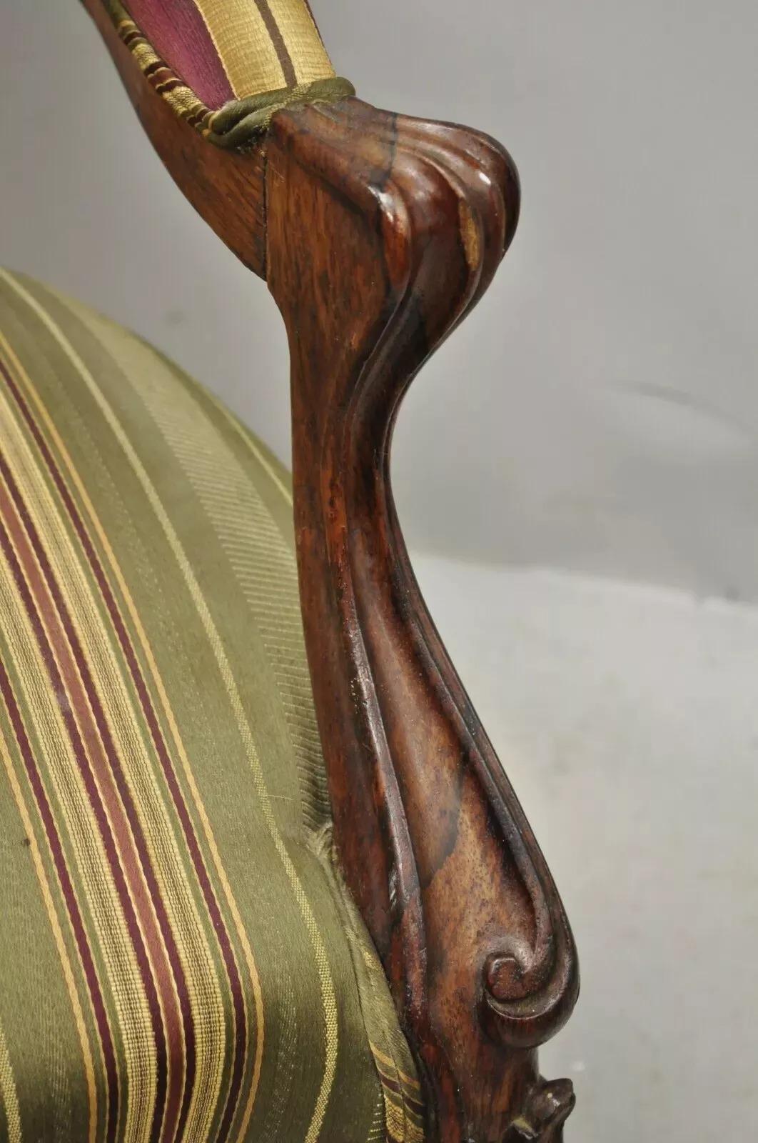 19th Century Antique Eastlake Victorian Carved Rosewood Parlor Balloon Back Arm Chair