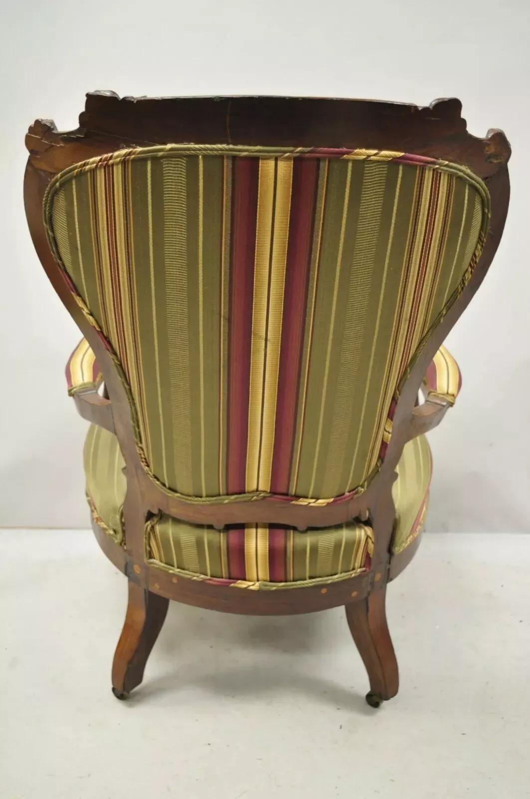 Antique Eastlake Victorian Carved Rosewood Parlor Balloon Back Arm Chair 2