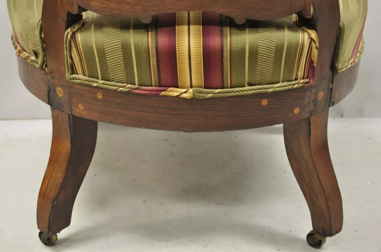 Antique Eastlake Victorian Carved Rosewood Parlor Balloon Back Arm Chair 3
