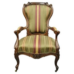 Antique Eastlake Victorian Carved Rosewood Parlor Balloon Back Arm Chair