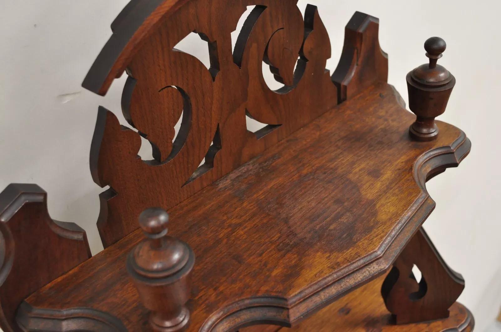 Antique Eastlake Victorian Carved Walnut 5 Tier Etagere Curio Whatnot Stand For Sale 1