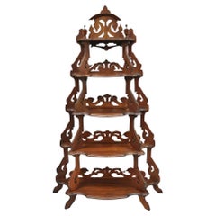 Antique Eastlake Victorian Carved Walnut 5 Tier Etagere Curio Whatnot Stand