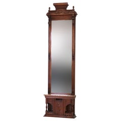 Antique Eastlake Victorian Carved Walnut And Burl Pier Mirror C1890
