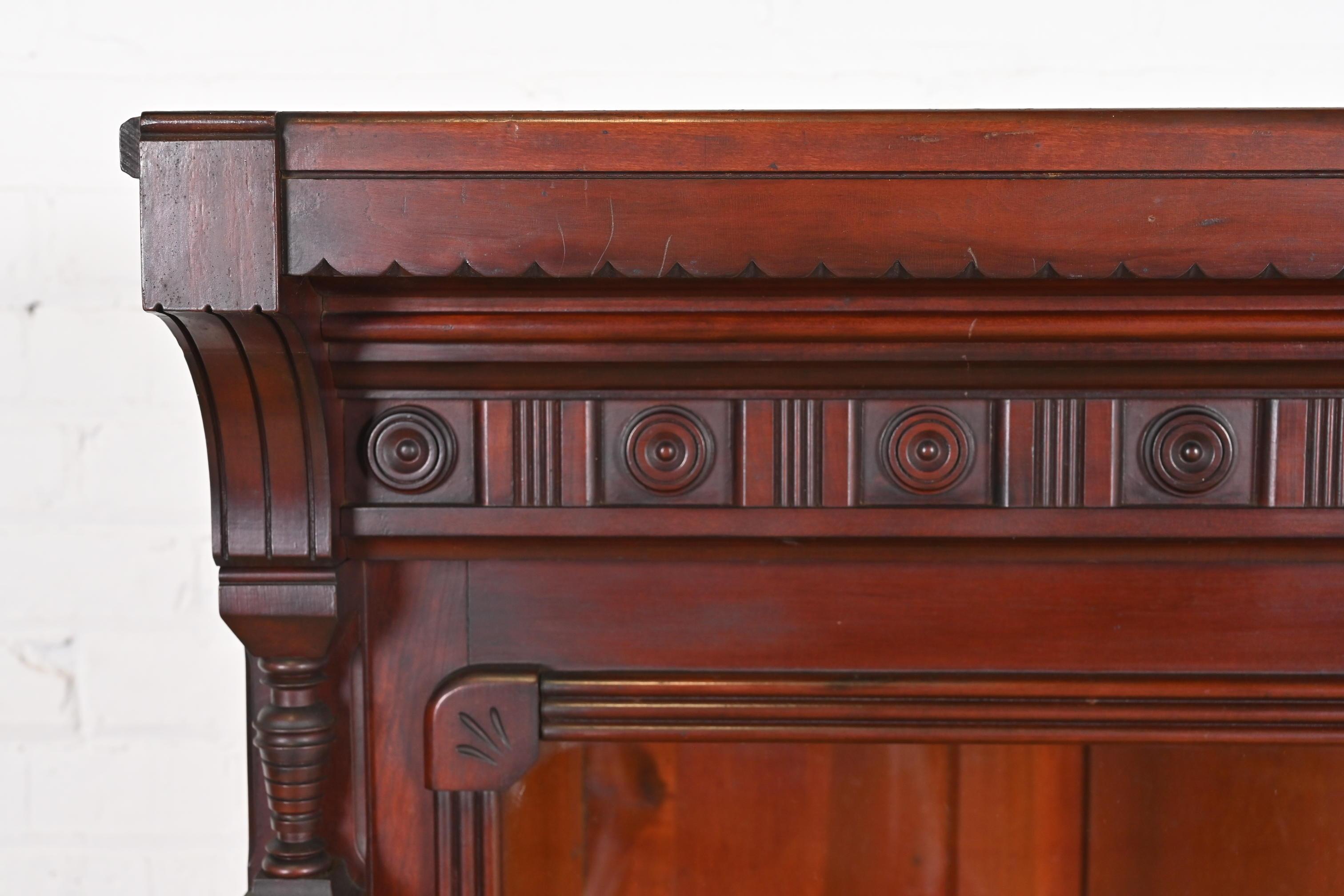Antique Eastlake Victorian Carved Walnut Bookcase, Circa 1860s 4