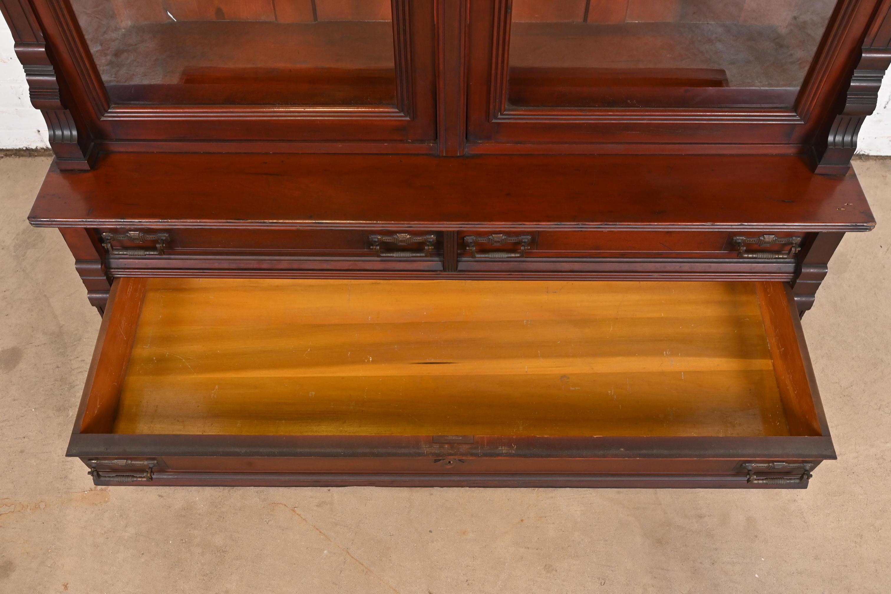 Antique Eastlake Victorian Carved Walnut Bookcase, Circa 1860s 2