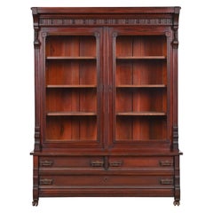 Antique Eastlake Victorian Carved Walnut Bookcase, Circa 1860s