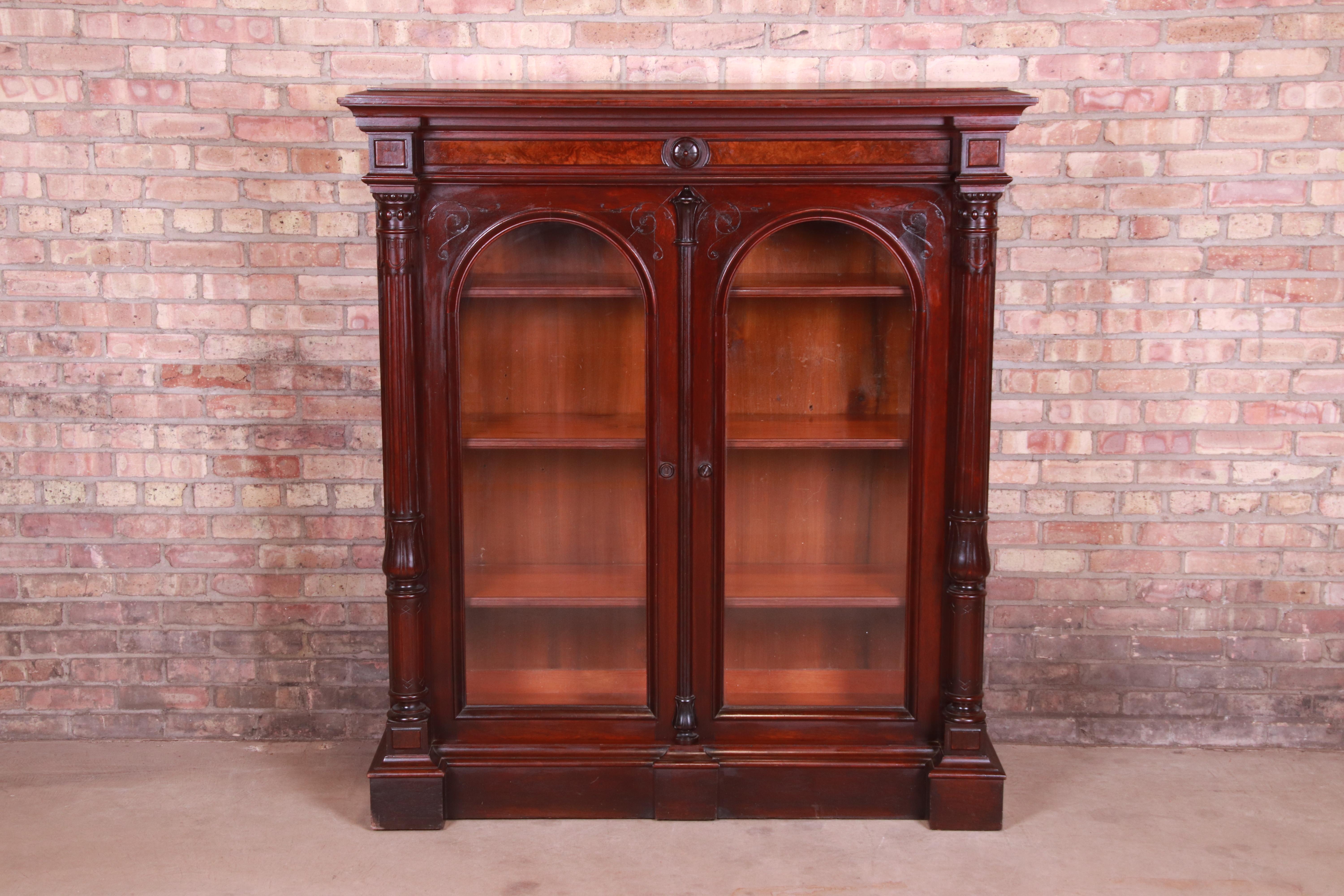 Antique Eastlake Victorian Carved Walnut Bookcase, Circa 1880s In Good Condition In South Bend, IN