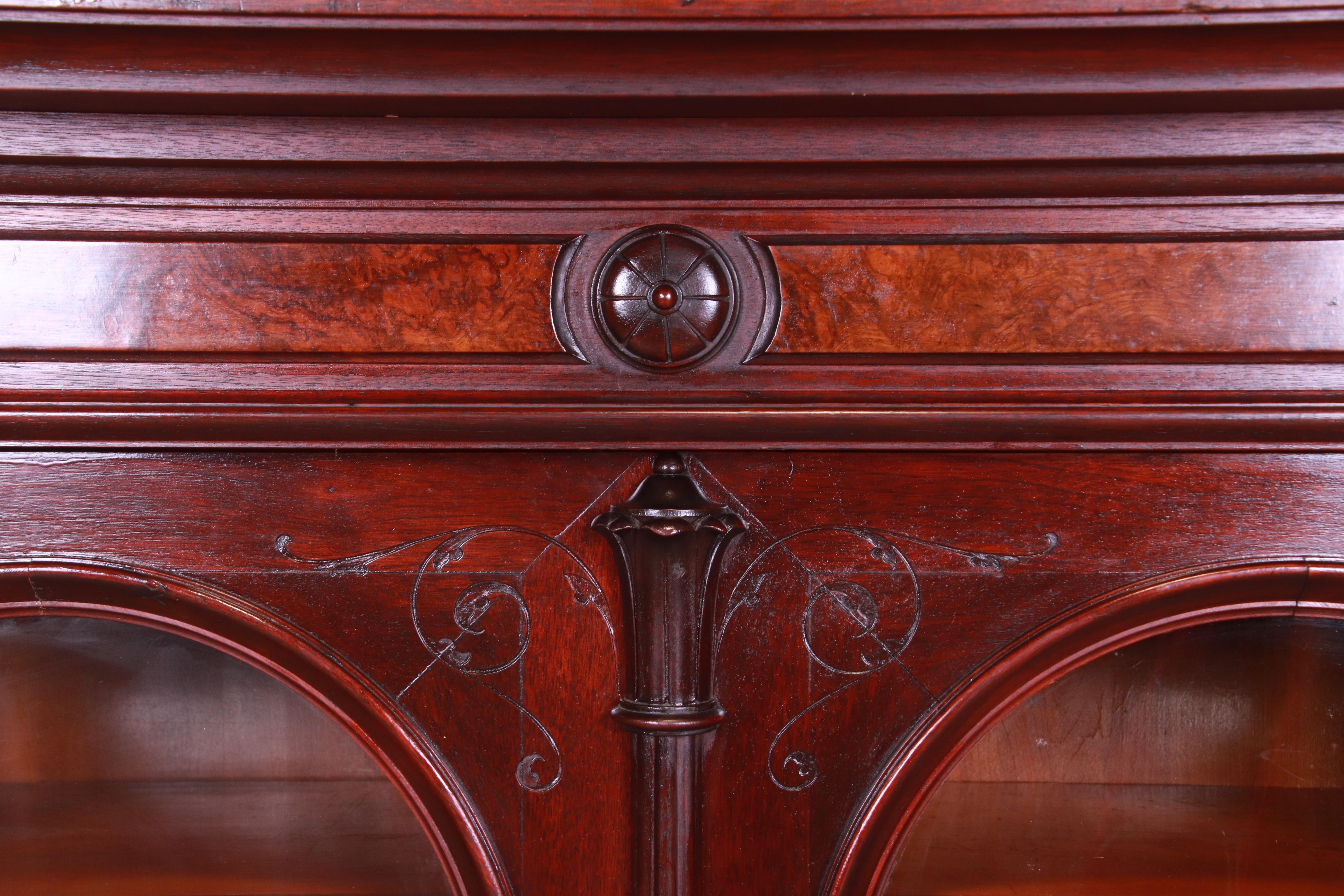 Antique Eastlake Victorian Carved Walnut Bookcase, Circa 1880s 1