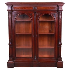 Antique Eastlake Victorian Carved Walnut Bookcase, Circa 1880s