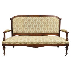 Antique Eastlake Victorian Carved Walnut Floral Upholstered Parlor Sofa Loveseat