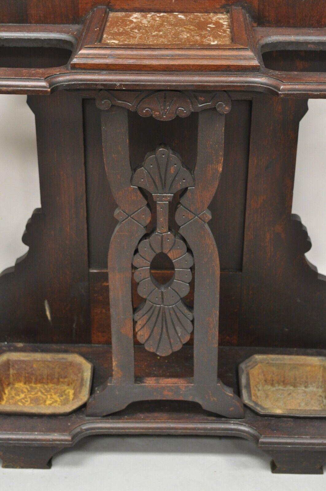 Antique Eastlake Victorian Carved Walnut Hall Tree Coat Stand 1