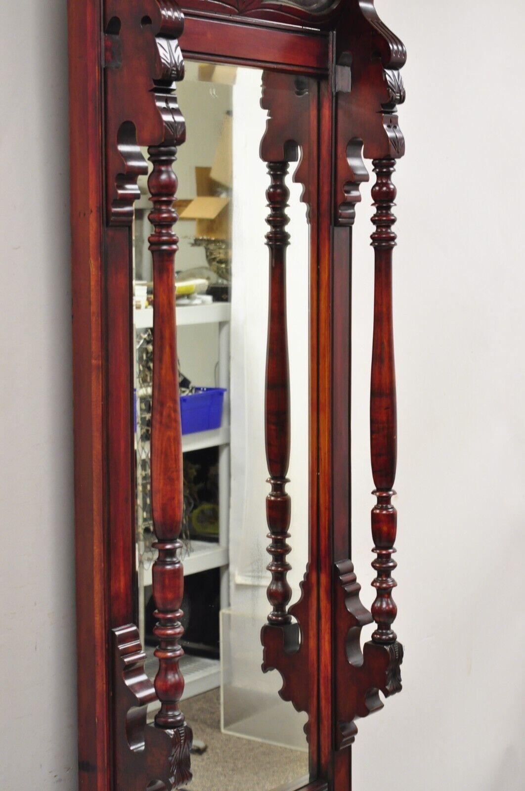Antique Eastlake Victorian Carved Walnut & Marble Tall Pier Mirror Hall Tree For Sale 9