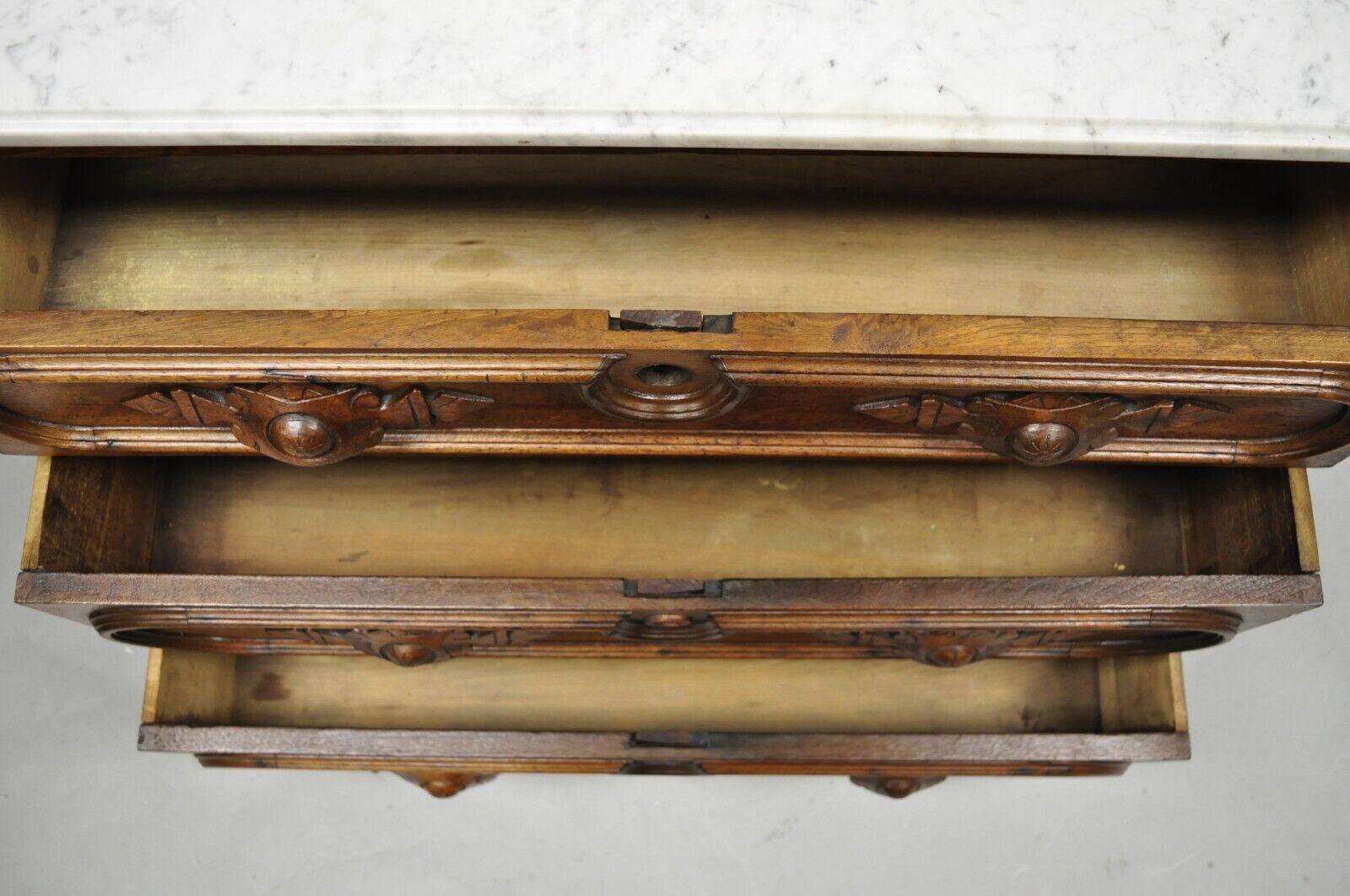 Antique Eastlake Victorian Carved Walnut Marble Top Dresser Chest Washstand 3