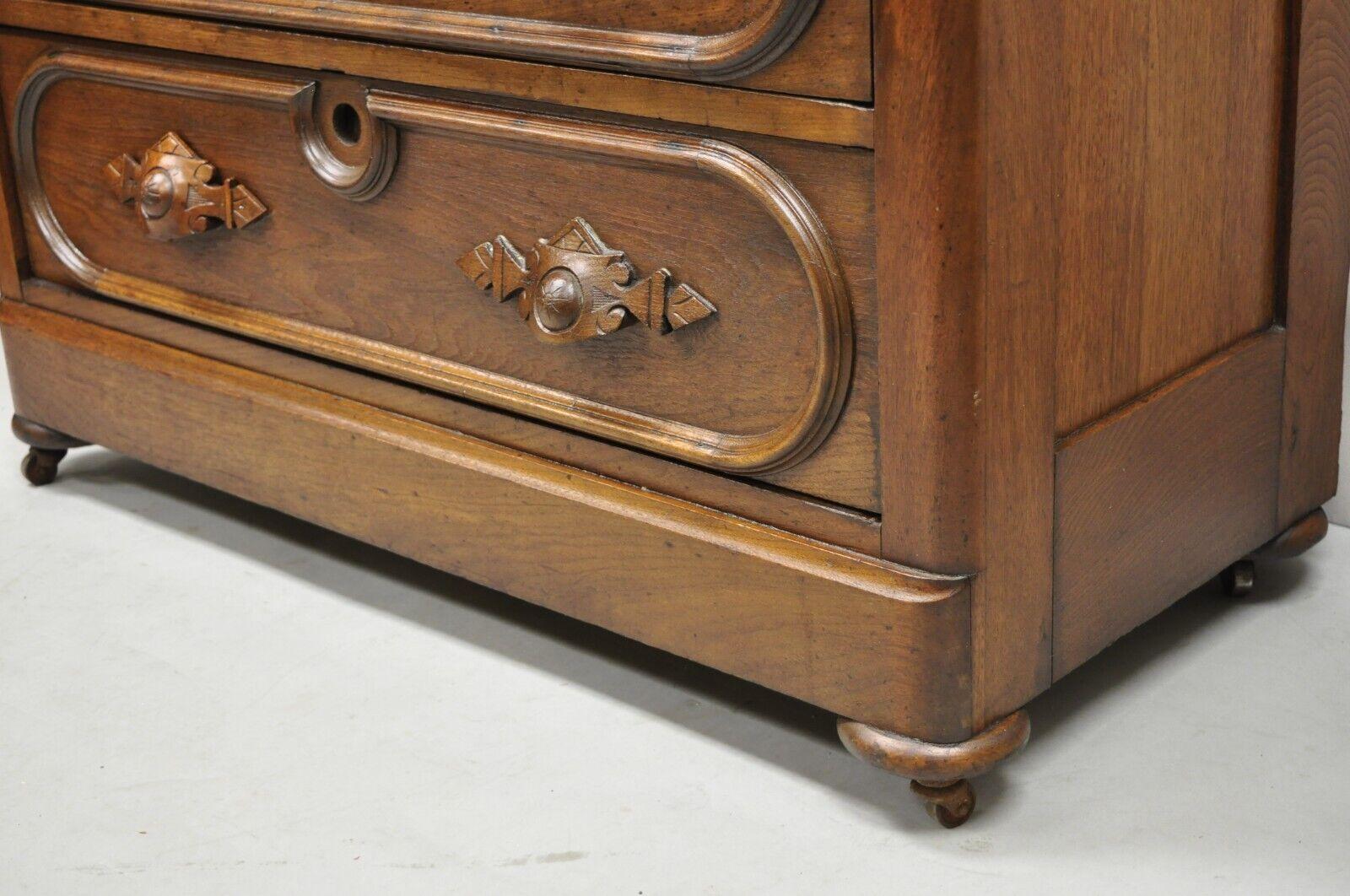 Antique Eastlake Victorian Carved Walnut Marble Top Dresser Chest Washstand 5