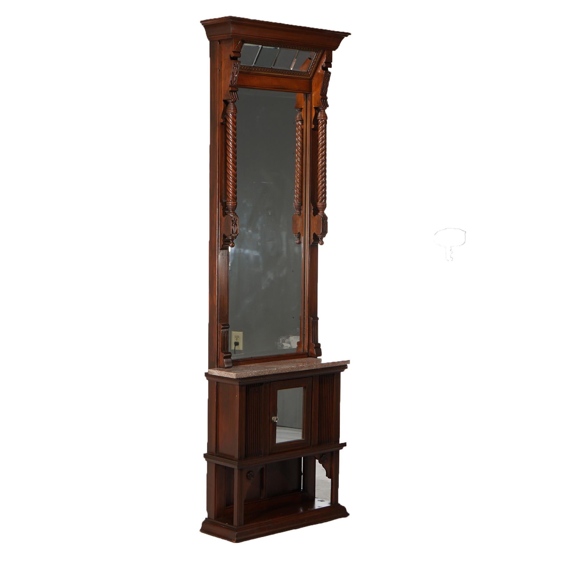 Antique Eastlake Victorian Carved Walnut & Marble Top Pier Mirror C1890 10