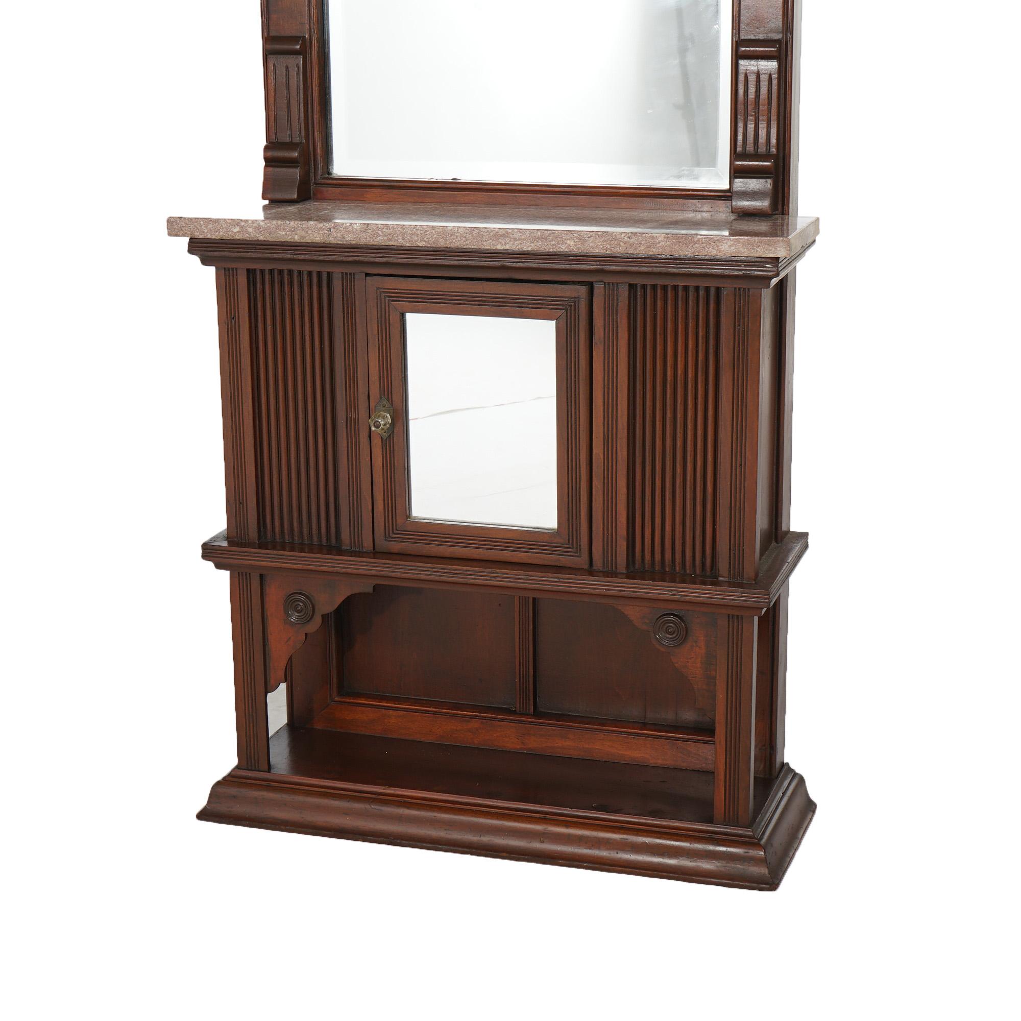 Antique Eastlake Victorian Carved Walnut & Marble Top Pier Mirror C1890 In Good Condition In Big Flats, NY