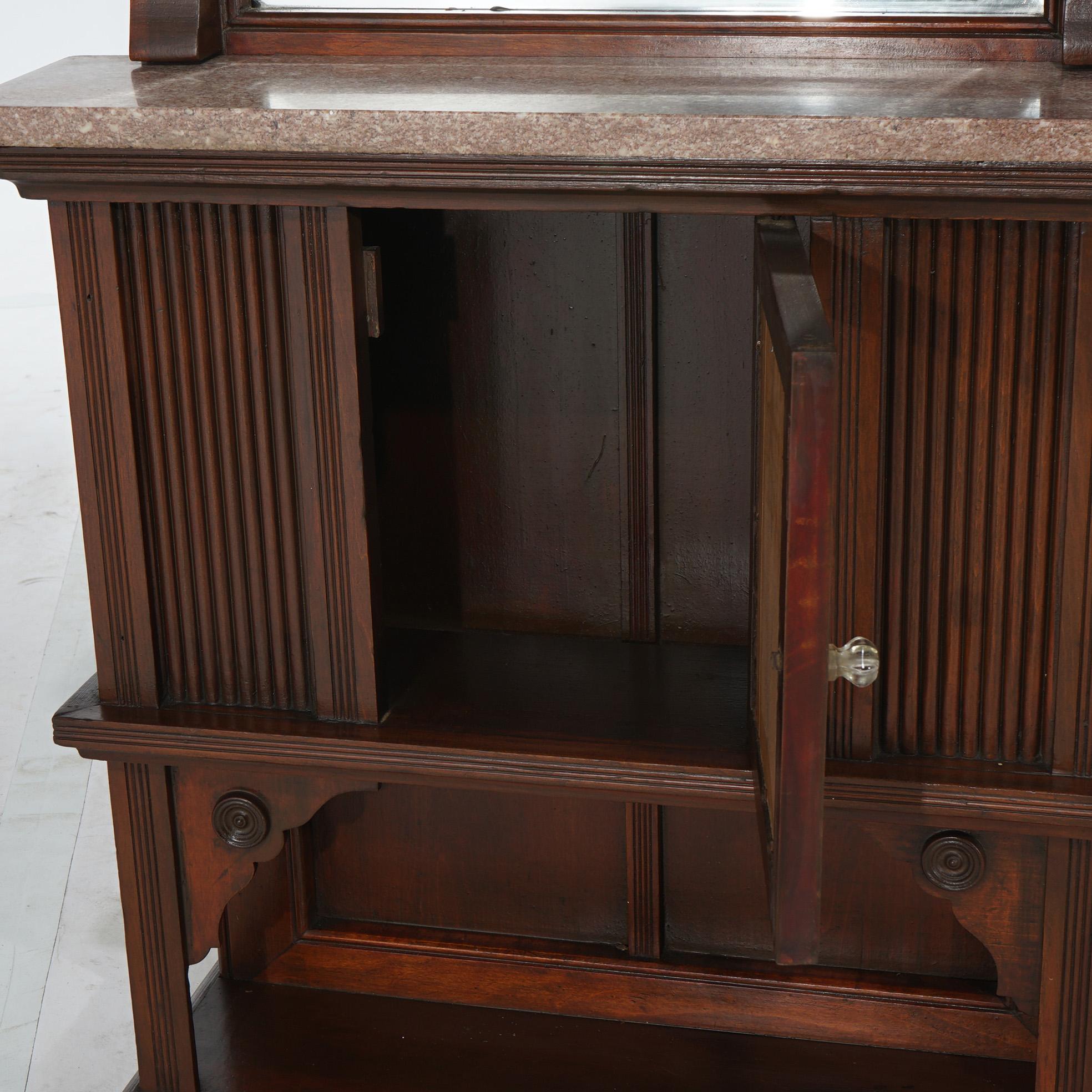 19th Century Antique Eastlake Victorian Carved Walnut & Marble Top Pier Mirror C1890