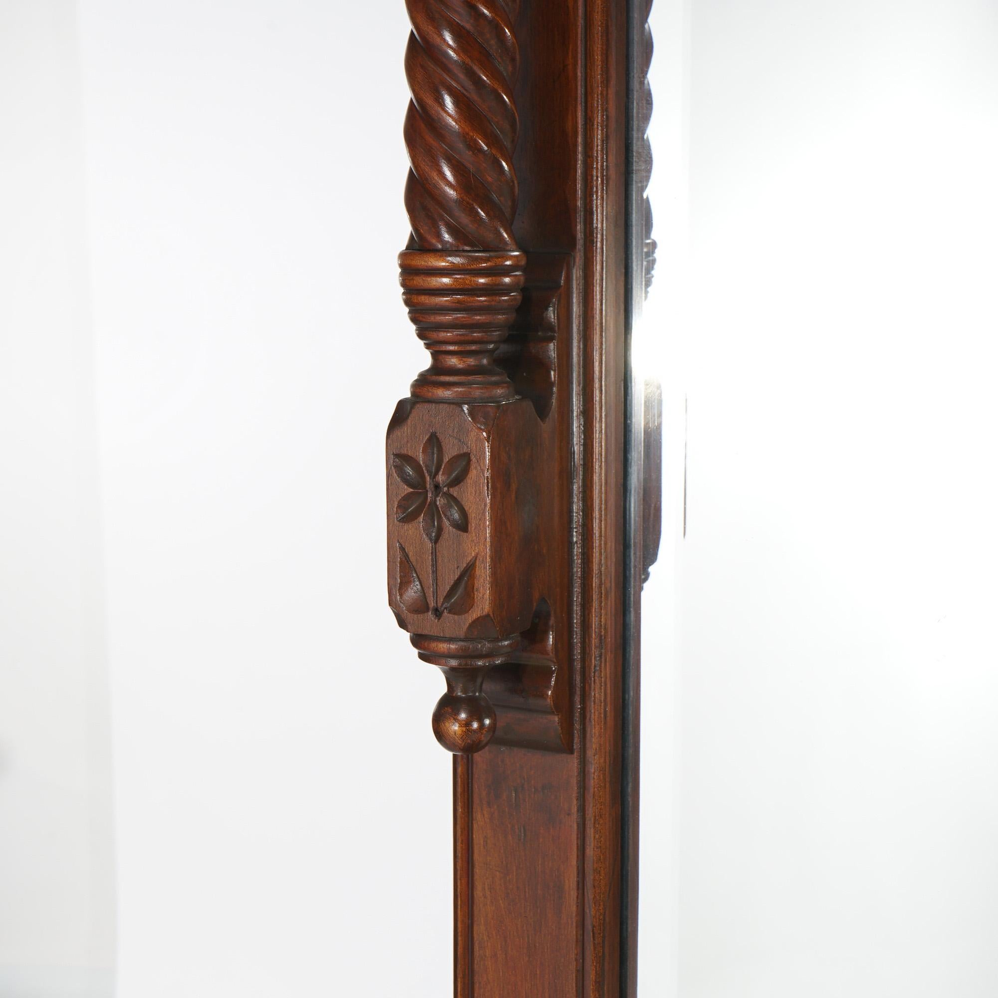 Antique Eastlake Victorian Carved Walnut & Marble Top Pier Mirror C1890 2