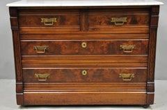 Antique Eastlake Victorian Carved Walnut Marble Top Washstand Dresser w/ Mirror