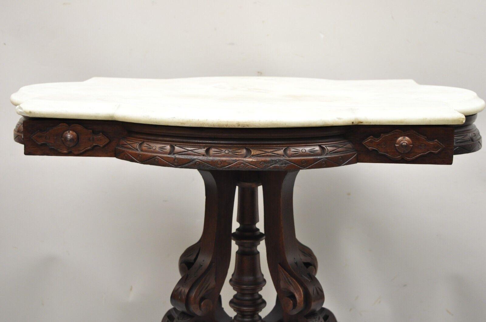 19th Century Antique Eastlake Victorian Carved Walnut Marble 
