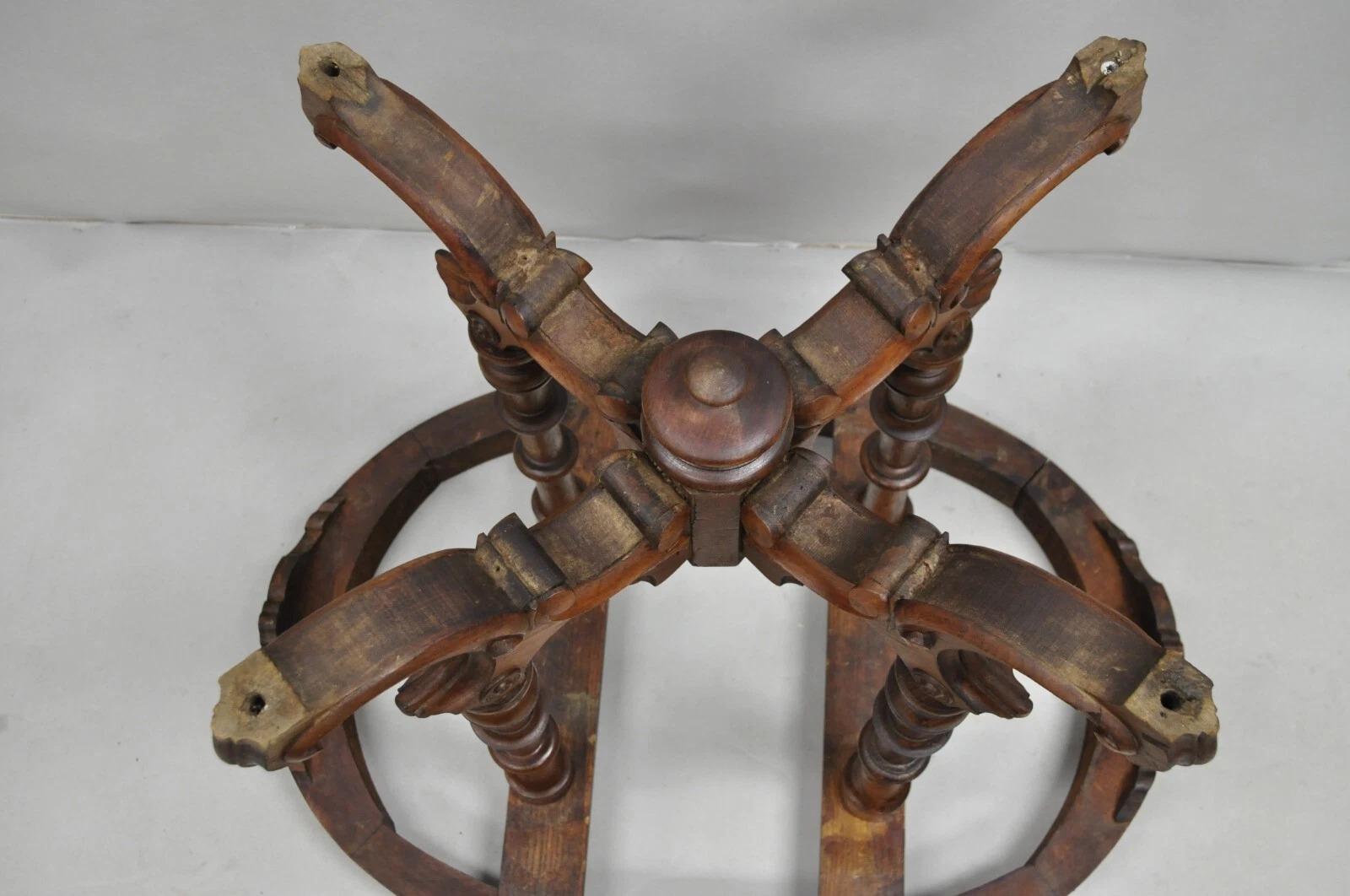 Antique Eastlake Victorian Carved Walnut Pedestal Base Marble Top Parlor Table For Sale 5