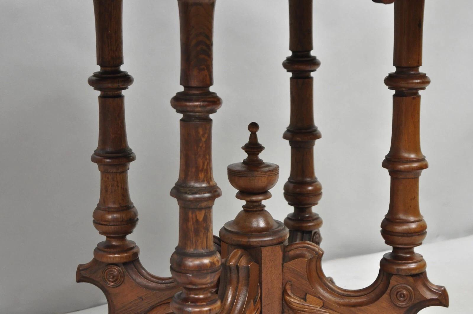 Antique Eastlake Victorian Carved Walnut Pedestal Base Marble Top Parlor Table For Sale 4