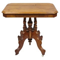 Antique Eastlake Victorian Carved Walnut Pedestal Base Parlor Lamp Table