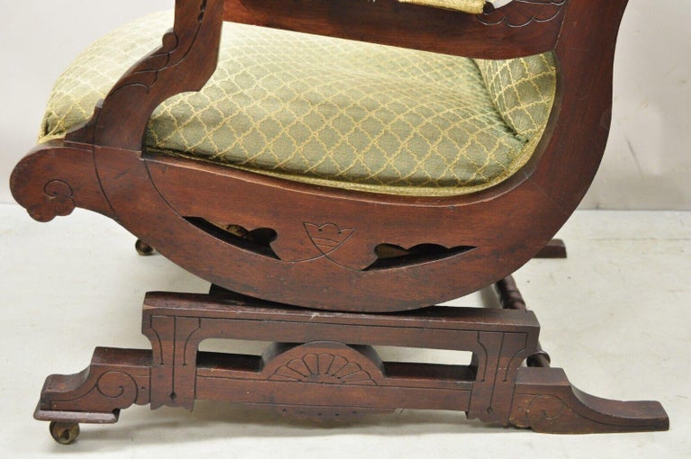 Antique Eastlake Victorian Carved Walnut Platform Rocker Rocking Chair ...