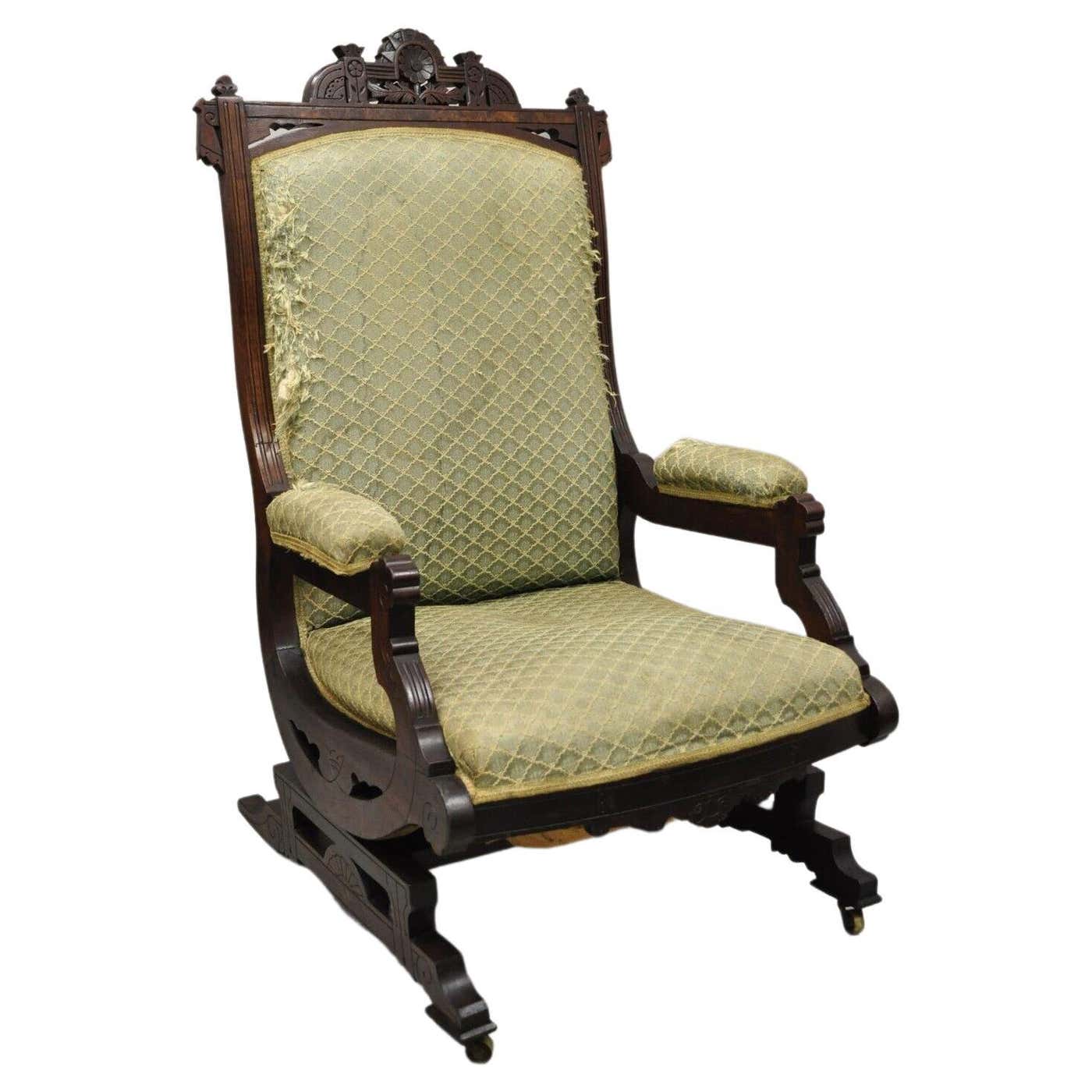Antique Eastlake Victorian Carved Walnut Platform Rocker Rocking Chair ...