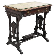 Antique Eastlake Victorian Sculptured Walnut Small Sewing Stand Tapestry Side Table