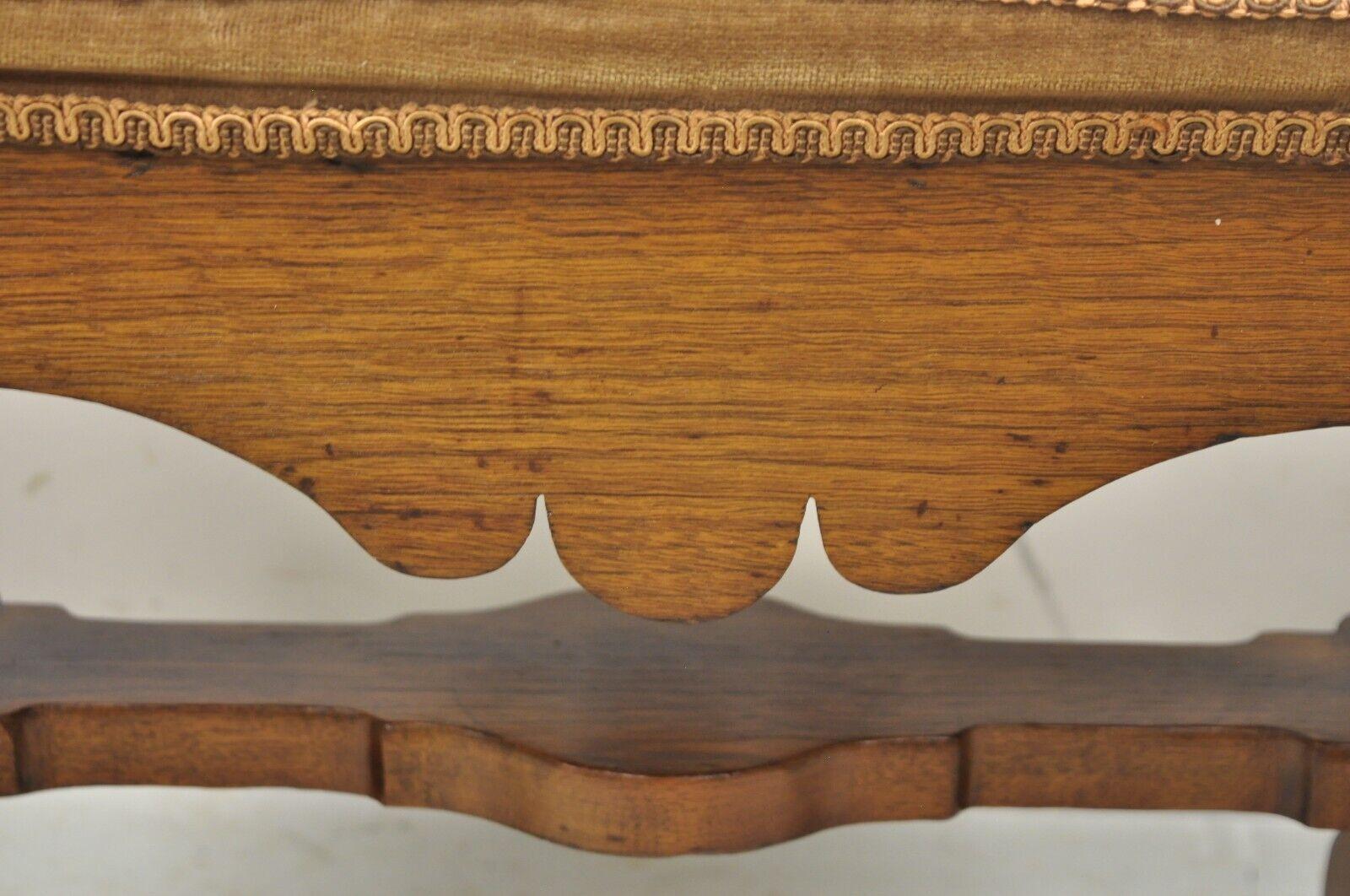 Antique Eastlake Victorian Carved Walnut Stool Bench with Needlepoint Seat For Sale 4
