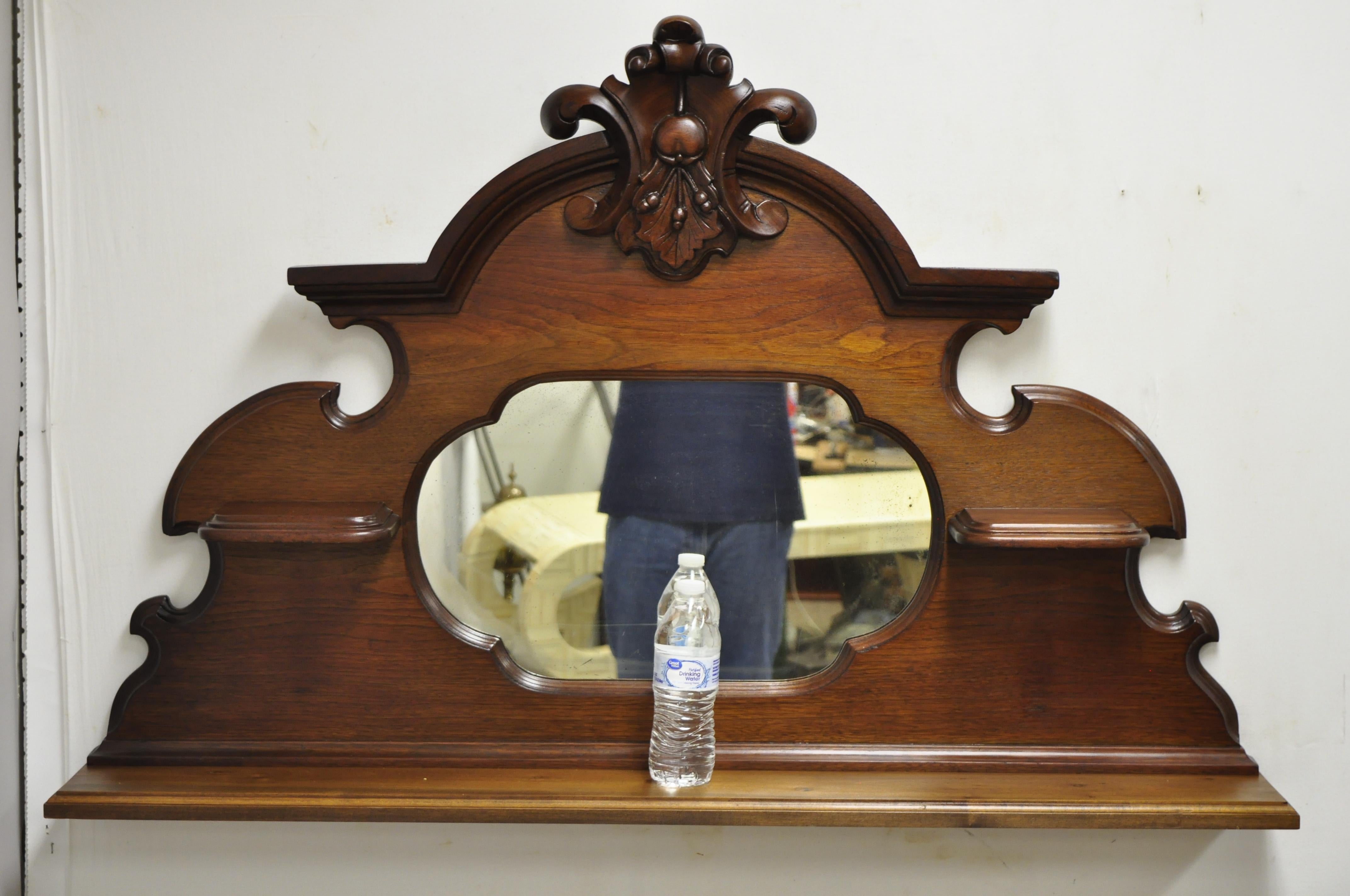 Antique Eastlake Victorian Carved Walnut Wall Hanging Mirror Wall Shelf Display 2