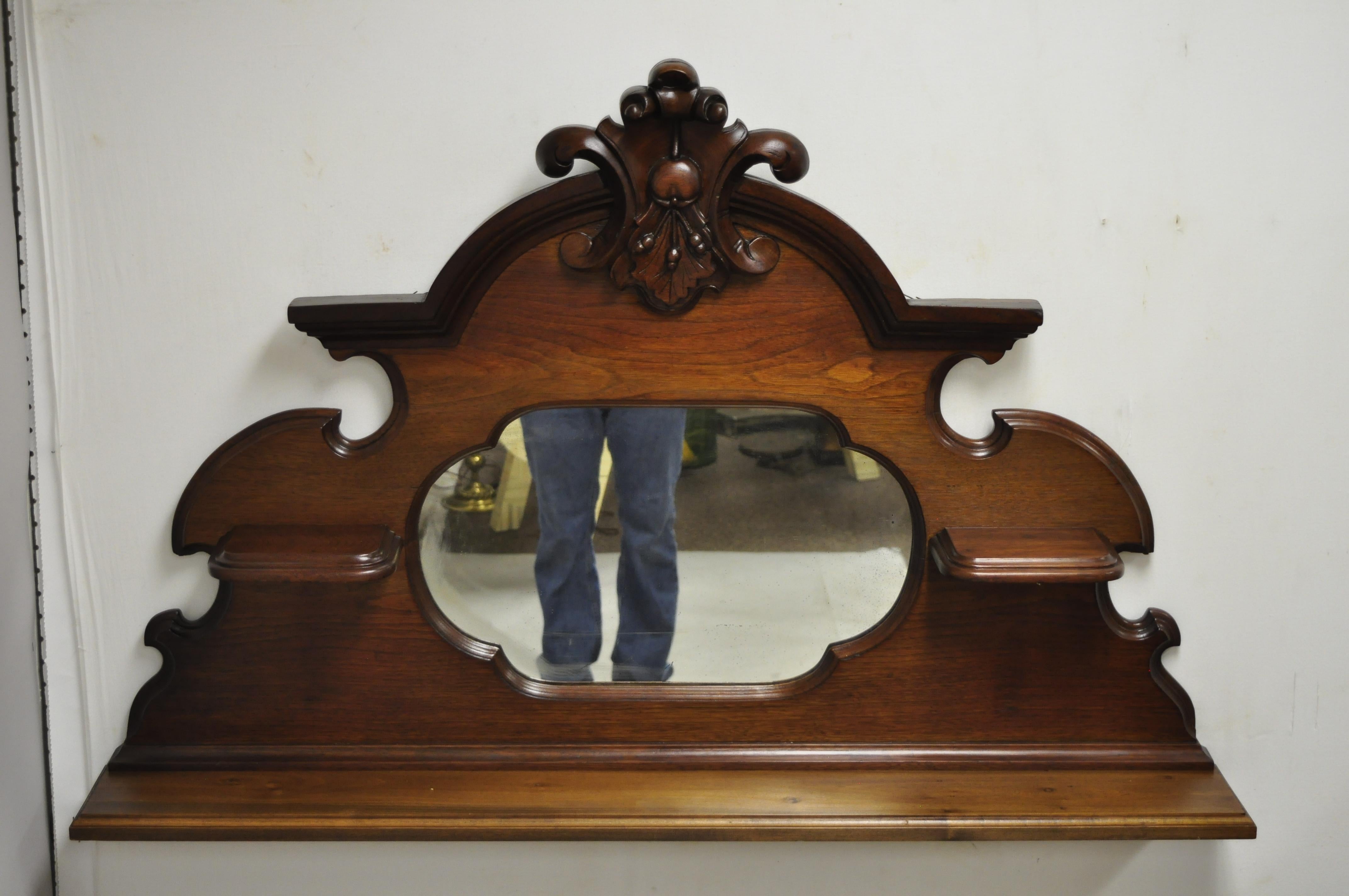 Antique Eastlake Victorian Carved Walnut Wall Hanging Mirror Wall Shelf Display 4
