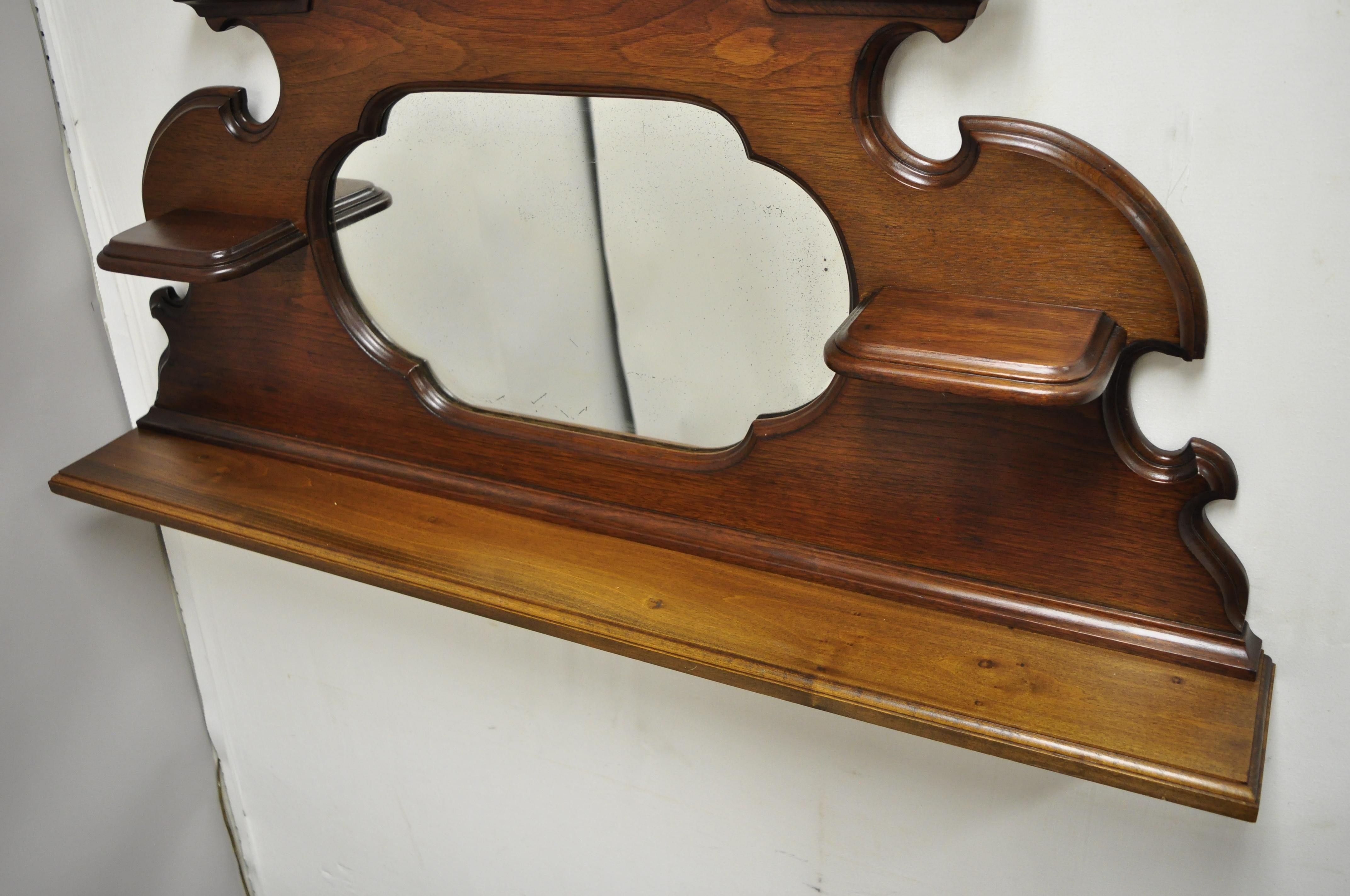 North American Antique Eastlake Victorian Carved Walnut Wall Hanging Mirror Wall Shelf Display