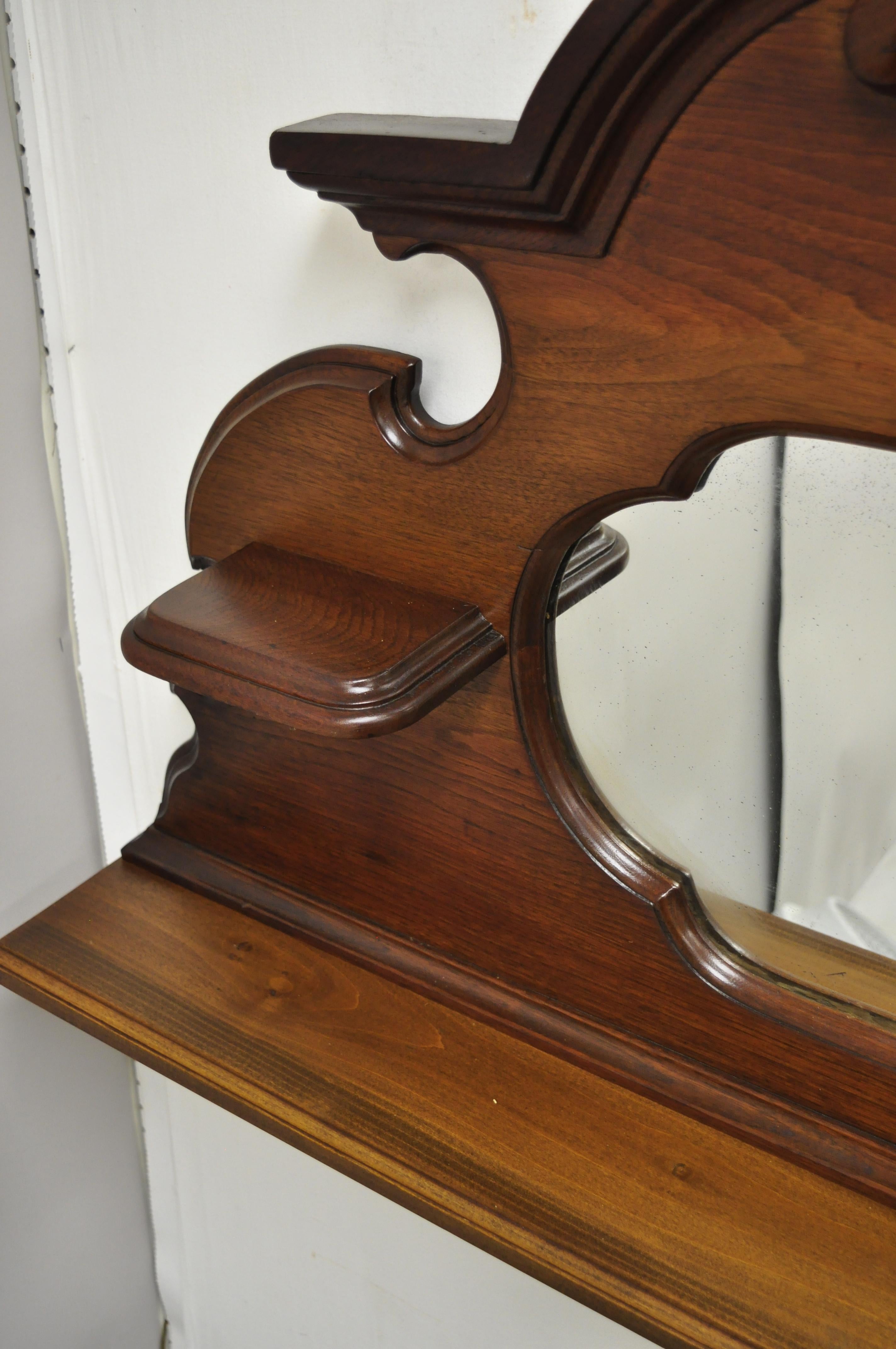 Antique Eastlake Victorian Carved Walnut Wall Hanging Mirror Wall Shelf Display In Good Condition In Philadelphia, PA