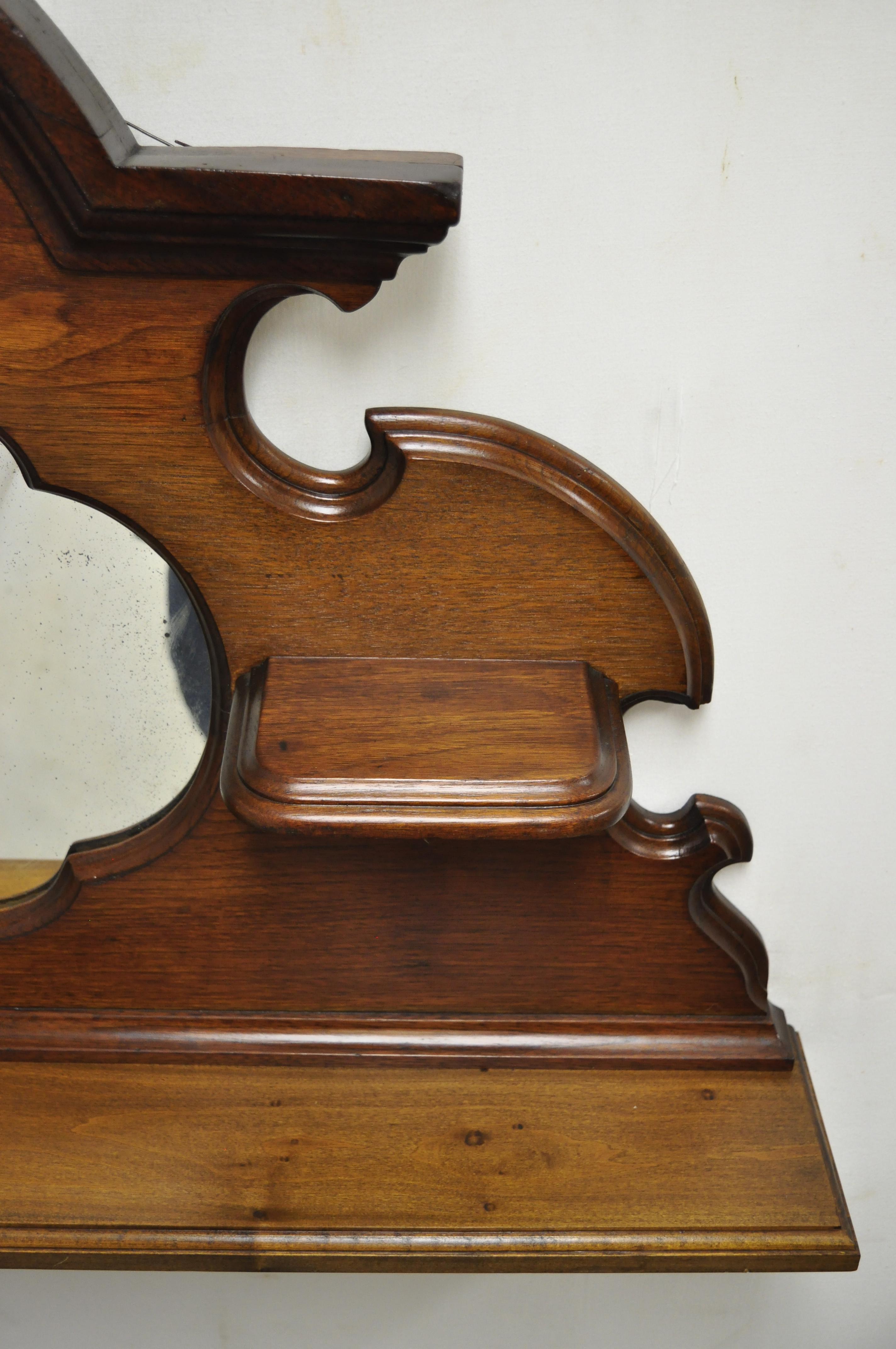 19th Century Antique Eastlake Victorian Carved Walnut Wall Hanging Mirror Wall Shelf Display