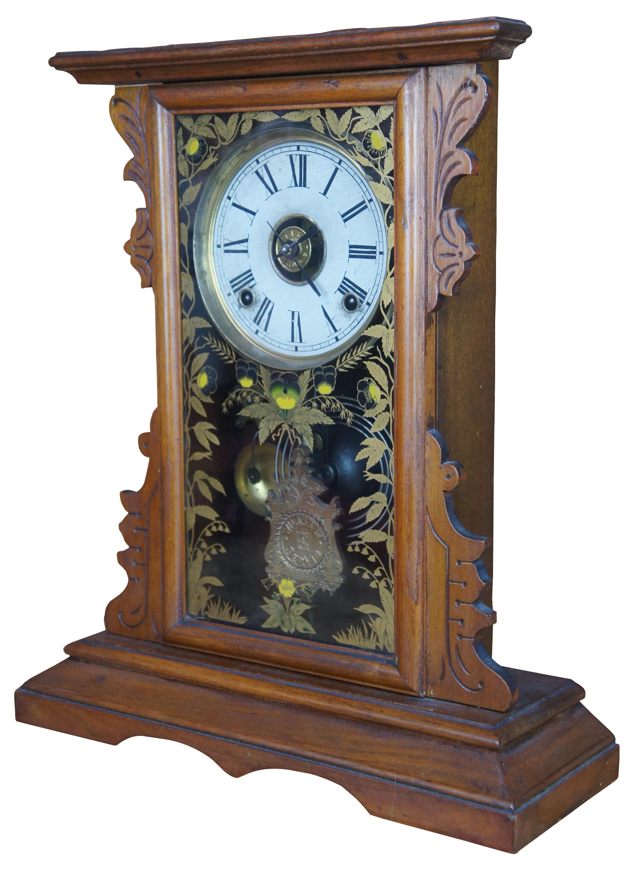 Antique Eastlake Victorian EN Welch MFG Co 8 Day Walnut Mantel Parlor