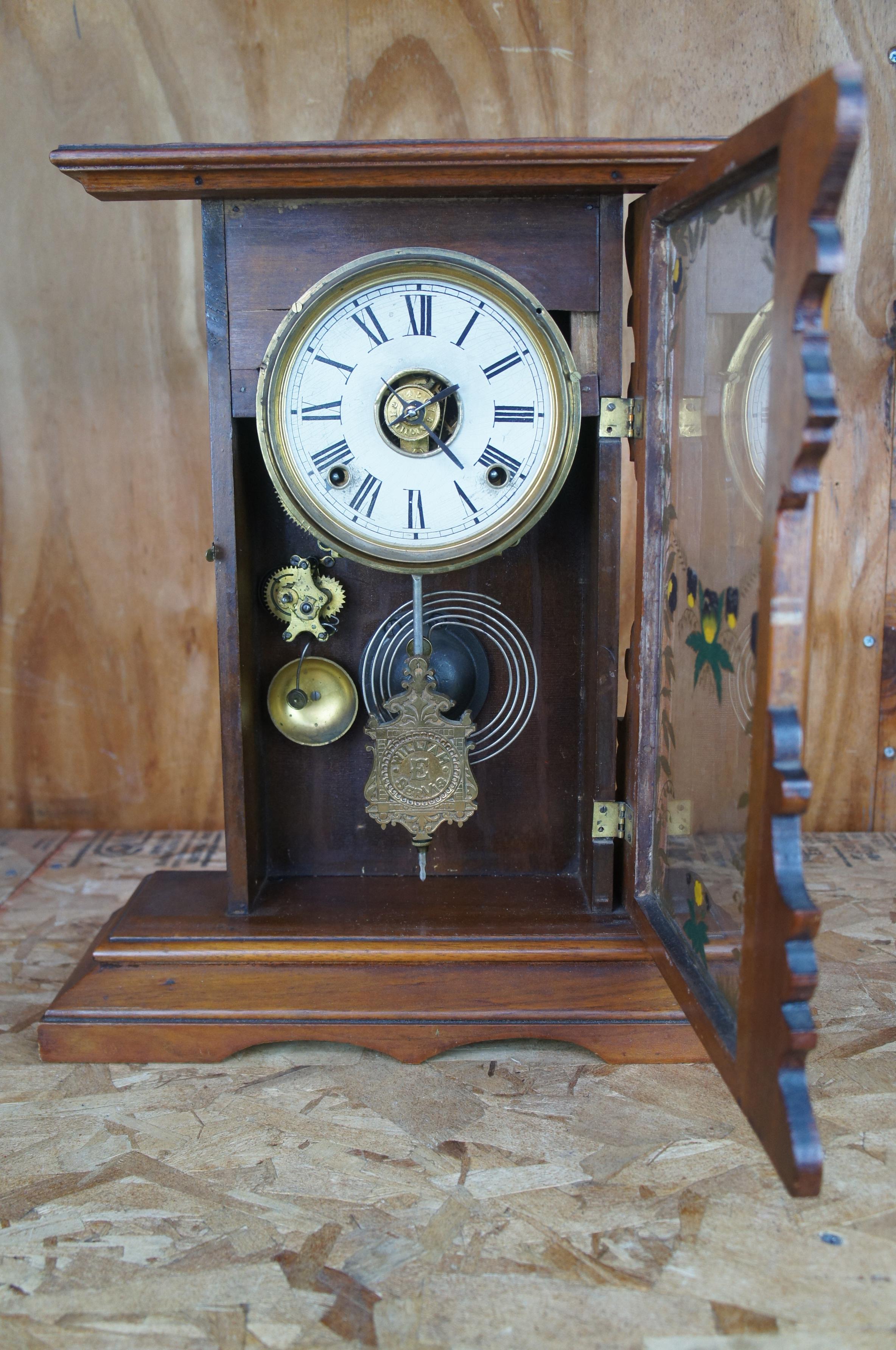 Antique Eastlake Victorian EN Welch MFG Co 8 Day Walnut Mantel Parlor